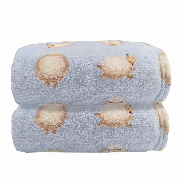 Cobertor Infantil Luxo Ovelha - Azul Bebê - Laço Bebê