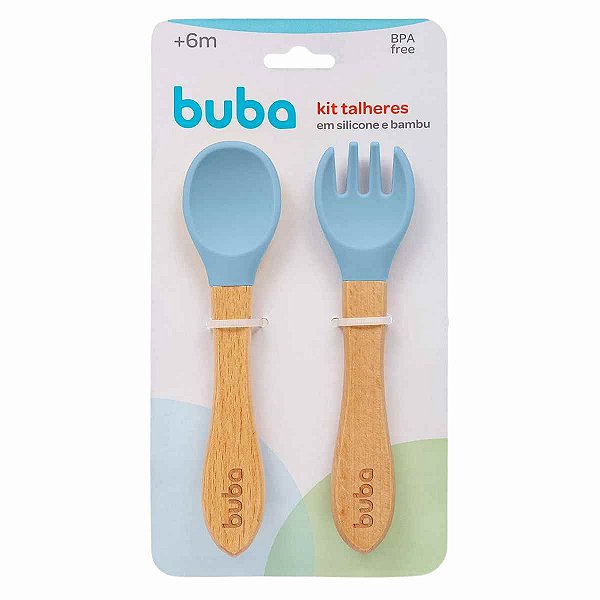 Kit Talheres Silicone e Bambu Azul - Buba