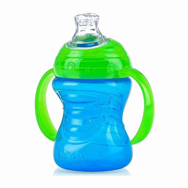 Copo de Treinamento com Alça e Bico de Silicone 240ml 4+m - Azul - Nûby