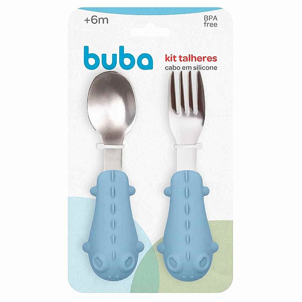Kit Talheres Cabo Em Silicone - Azul - Buba