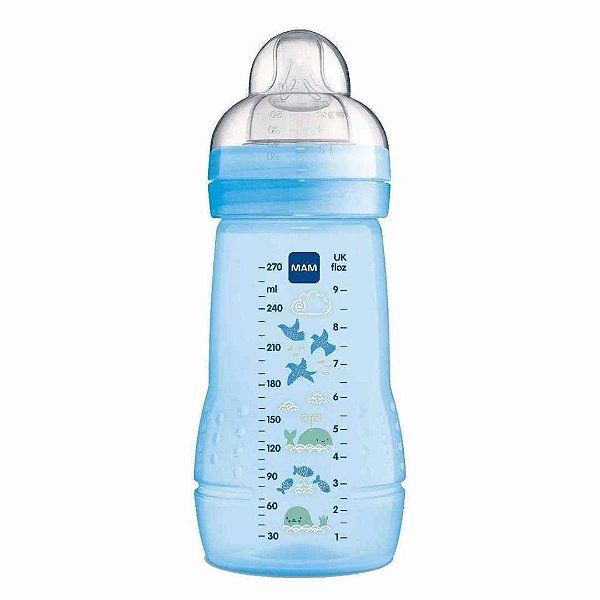 Mamadeira MAM Easy Active Azul 260ml +2M - Bico Suave, Macio e Flexível com Fluxo Médio