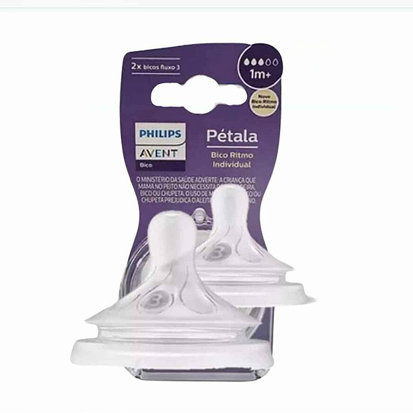 Kit 2 Bico Mamadeira Linha Pétala Fluxo 3 Ritmo Individual 1m+ Philips Avent Silicone - SCY963/02
