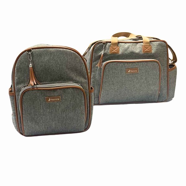 Kit 2 Bolsas Maternidade Montecarlo Cinza Impermeável e Térmica com Alça Regulável Acompanha Trocador - Mappyng