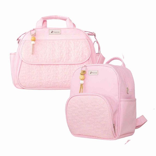 Kit 2 Bolsas Maternidade Munique Rosa Impermeável e Térmica com Alça Regulável Acompanha Trocador - Mappyng