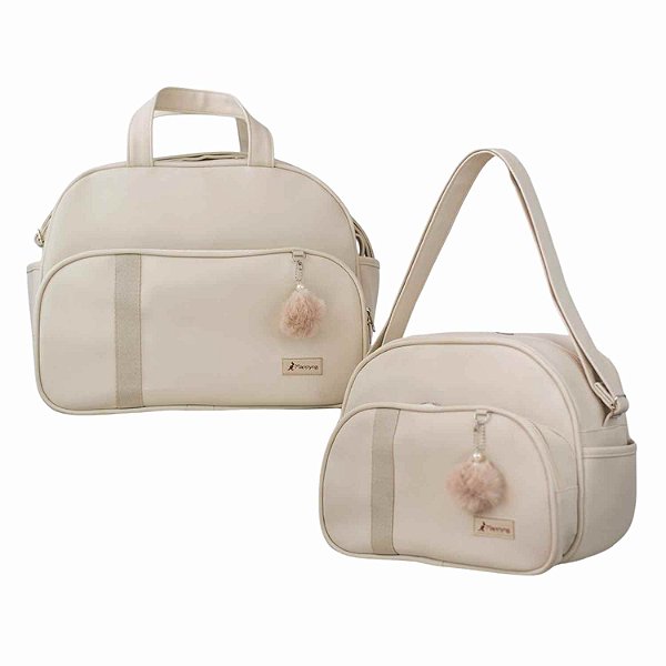 Kit 2 Bolsas Maternidade Térmicas com Alça Regulável  Pompom Marfim - Mappyng