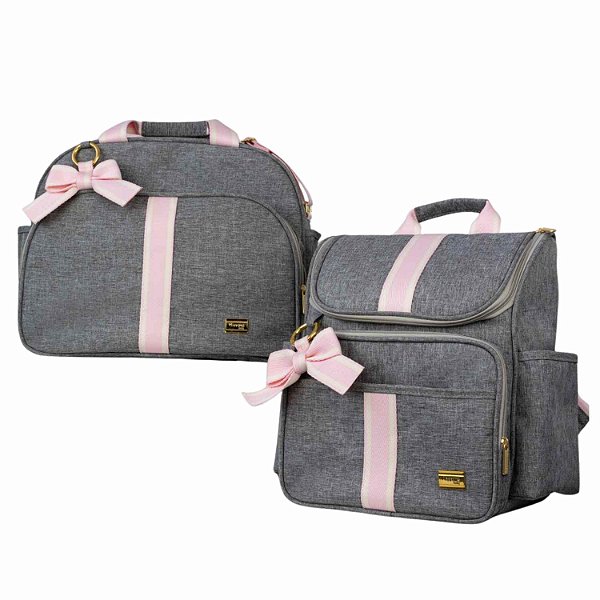Kit 2 Bolsas Maternidade Térmicas com Alça Regulável e Trocador Miami Cinza - Mappyng