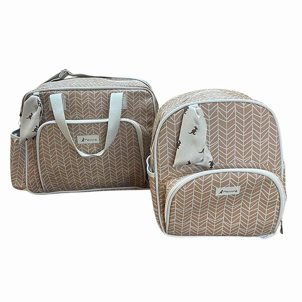 Kit 2 Bolsas Maternidade Oxford Caramelo Impermeável e Térmica com Alça Regulável Acompanha Trocador - Mappyng