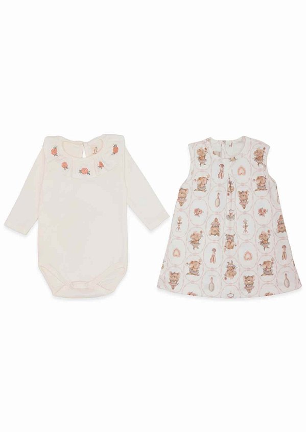Conjunto Bebê Body Manga Longa Com Golinha e Vestido Algodão Egípcio - Mini&Co