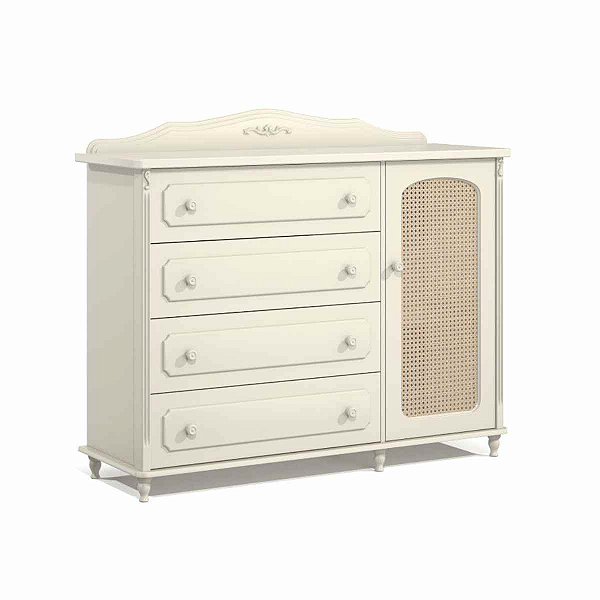 Cômoda Provence Palha 4 Gavetas e 1 Porta - Off White  - Matic