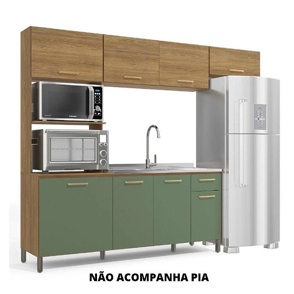 Kit Cozinha L780 8 Portas 1 Gaveta Kappesberg 210x262x52 cm Nogueira Fendi