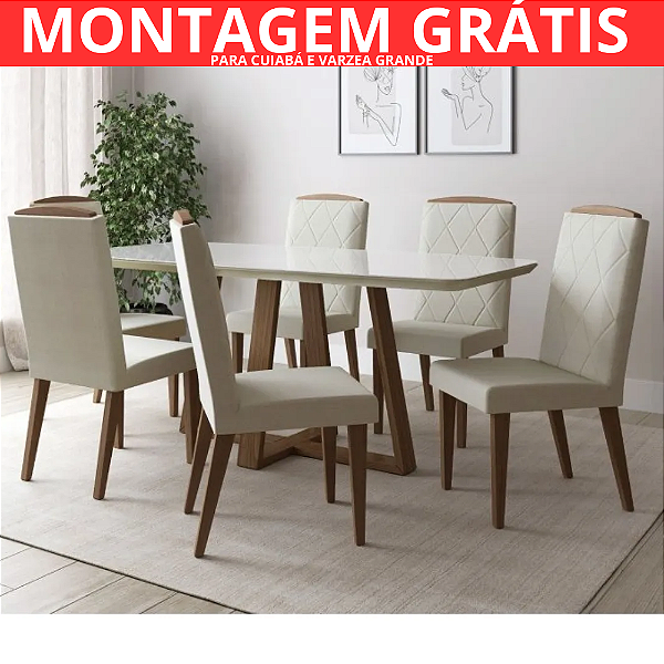 Mesa Madeira Maciça Bennet 6 Cadeiras Dorothy Província Nature/Off White