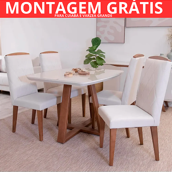 Mesa Madeira Maciça Bennet 4 Cadeiras Daisy Província Nature/Off White