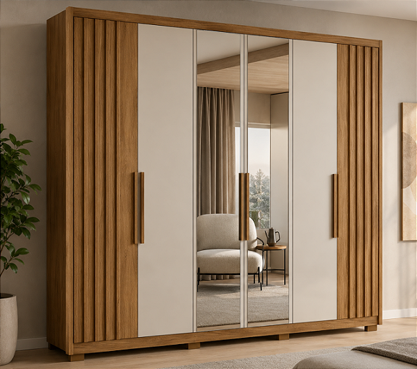 Guarda Roupa Casal Araguaia 6 Portas 4 Gavetas Moval Freijó Off White