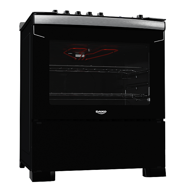 Fogão 5 Bocas Dako Dimplomata Grill Timer Digital Glass Preto