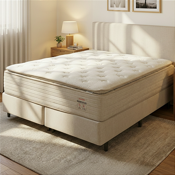 Conjunto Box Queen Hercules Molas Prolastic e Pillow Top Prodormir 158x82x198