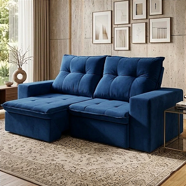 Sofá 2 Lugares Jacarta Lx 1.90 Metros Retrátil Reclinável Veludo Azul
