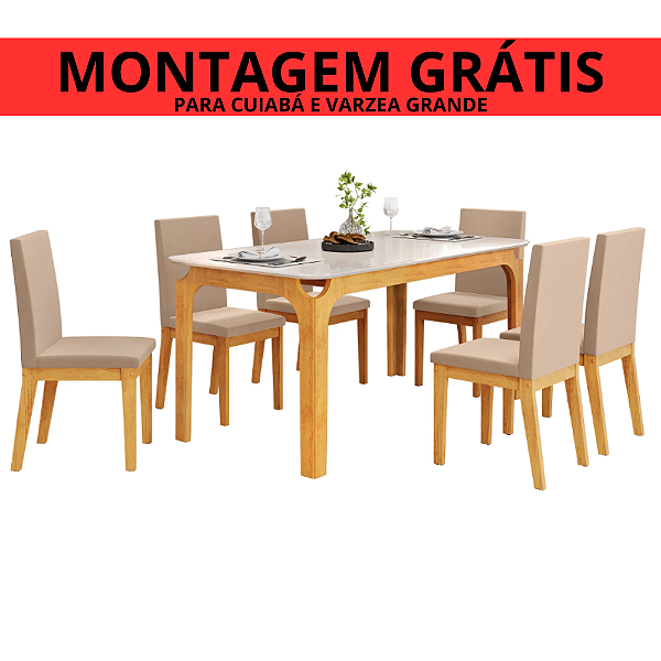 Conjunto de Mesa Marina 6 Cadeiras Suzy Cedro Off White