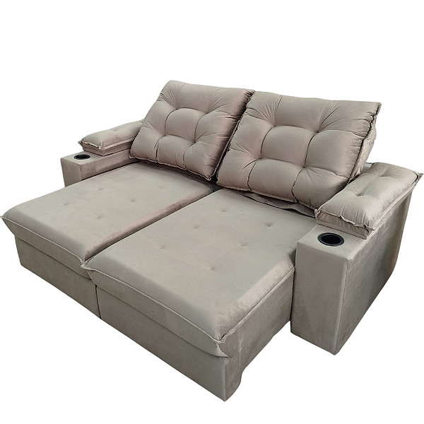 Sofá 2 Lugares França 2.20 Metros Retrátil Reclinável  com Porta Copo Duplo Veludo /Cinza Claro