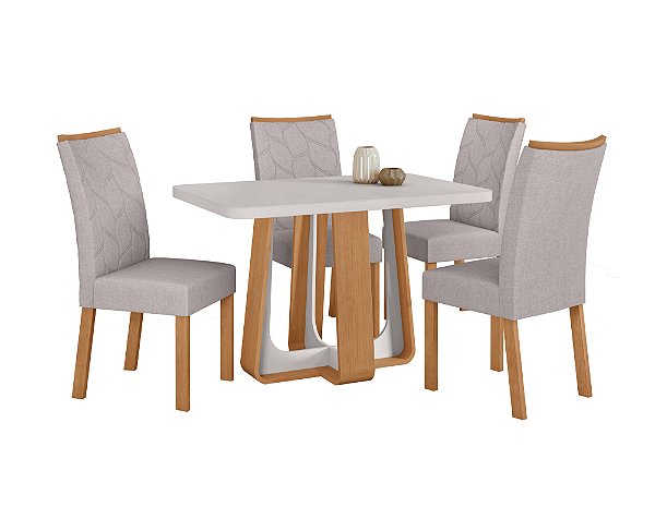 Conjunto de Mesa Sintonia 4 Cadeiras Rayla Amendoa Clean Moveis Lopas