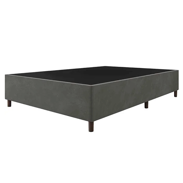 Base Box Casal Suede Cinza 138x31x188