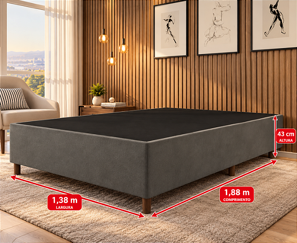 Base Box Casal Suede Cinza 138x31x188