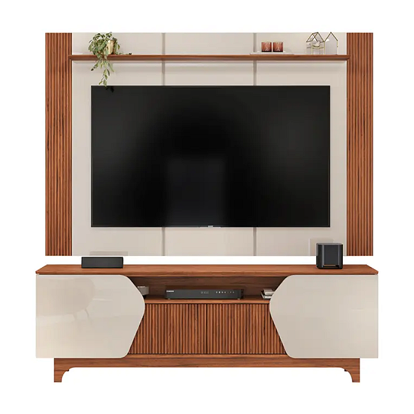 Rack com Painel para TVs até 75" Helo DJ Móveis - Off White/Freijó