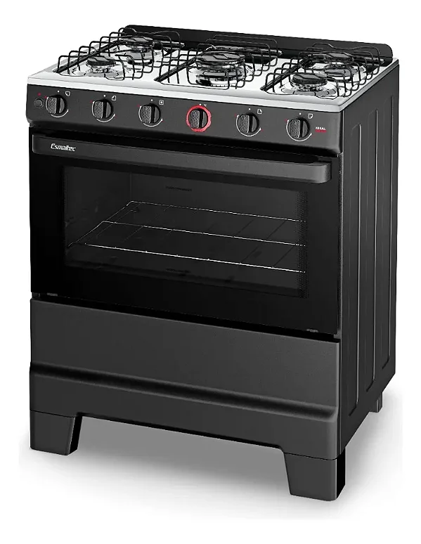 Fogão 5 bocas Mesa Inox Super Chama Forno 84L Acendimento Automático IDEAL Super F5IAP Cor Preto
