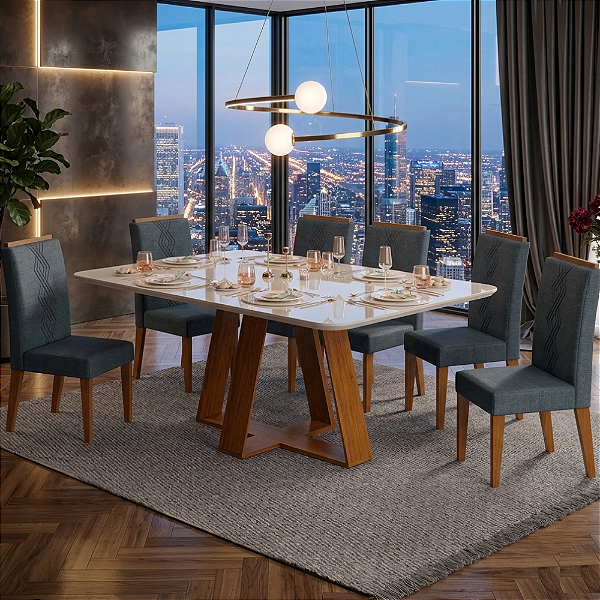 Conjunto de Mesa Celeste 6 Cadeiras Lia Freijo/Lunar