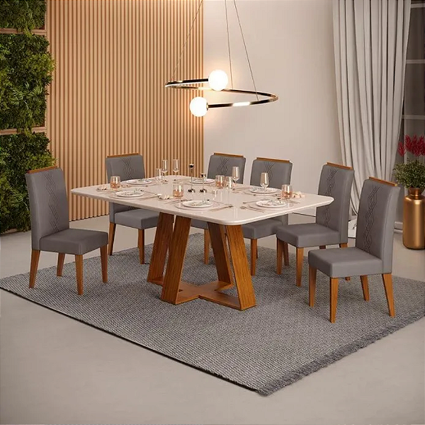 Conjunto de Mesa Celeste 6 Cadeiras Lia Freijo/Lunar