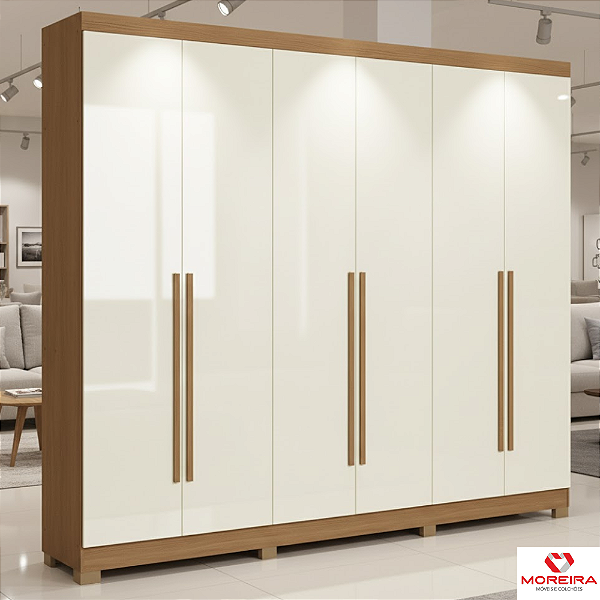 Guarda Roupa Casal 6 Portas 3 Gavetas Kappesberg T580 2.70 Metros Canela /Off White