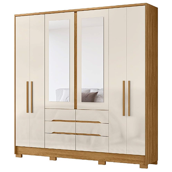 Guarda Roupa Casal San francisco 6 Portas 6 Gavetas Moval Castanho Off White