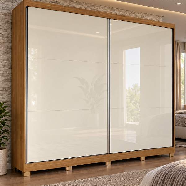 Guarda Roupa Casal 2 Portas 4 Gavetas Kappesberg T583 2.70 Metros Canela /Off White
