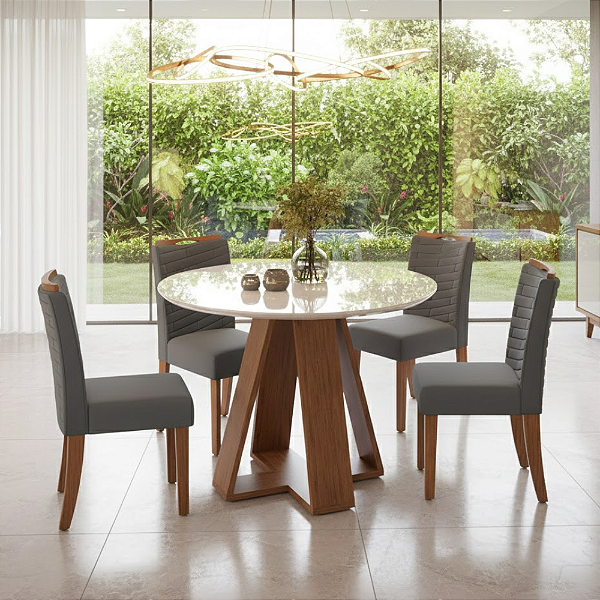 Conjunto de Mesa Celeste 4 Cadeiras 1035 redonda Julia Freijo/Lunar