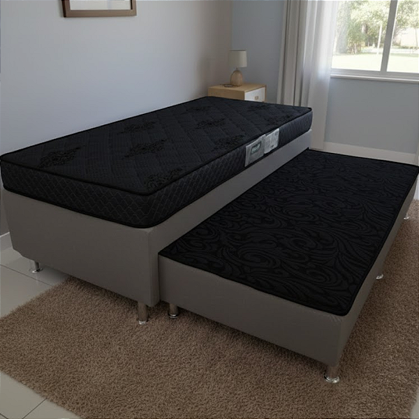 Cama Box Solteiro Bicama C/Auxiliar e Colchão D33 Portal 88x60x188 cinza