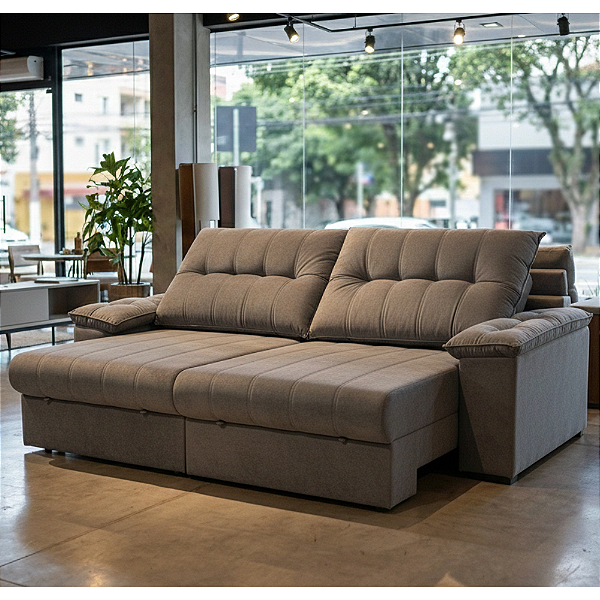 Sofá 2 Lugares Molas Ensacadas Canada Retrátil Reclinável Veludo / camurça Cinza 2.50 metros Art Brasil