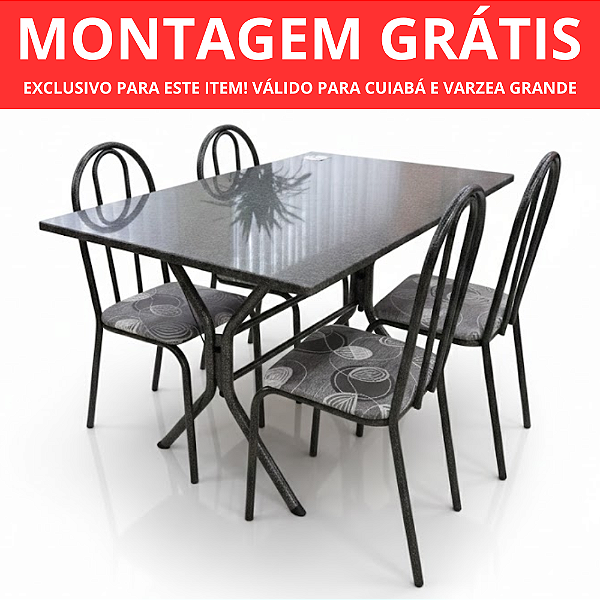 Conjunto de Mesa Ubatuba 4 Cadeiras Metal Tubulares Teixeira 120x76