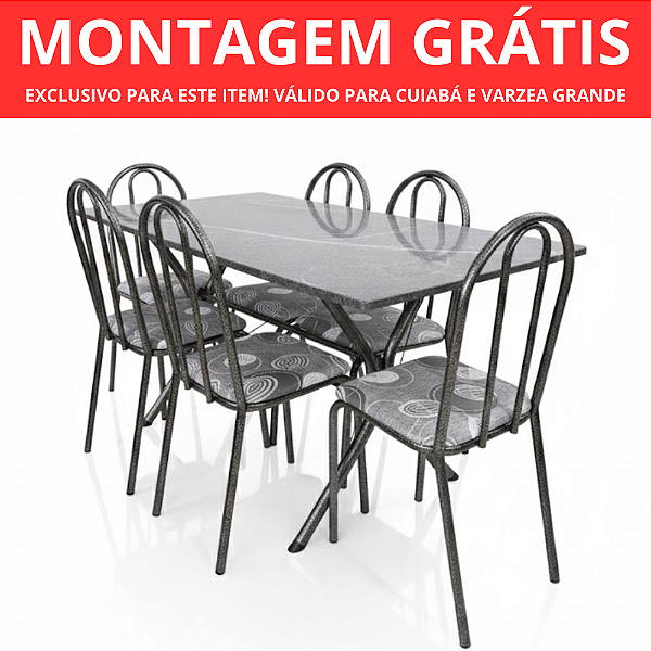 Conjunto de Mesa Topazio 6 Cadeiras Metal Tubulares teixeira 140x76