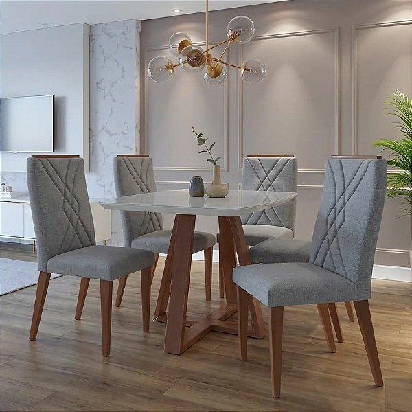 Mesa Madeira Maciça Bennet 4 Cadeiras Megan Cinza Província Nature/Off White