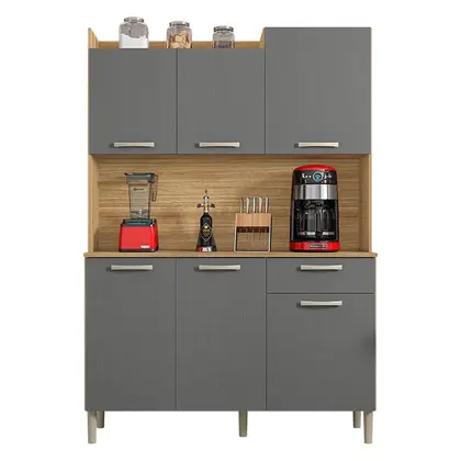 Kit Cozinha Genova kits Parana 6 portas 1 gaveta Freijó Gris