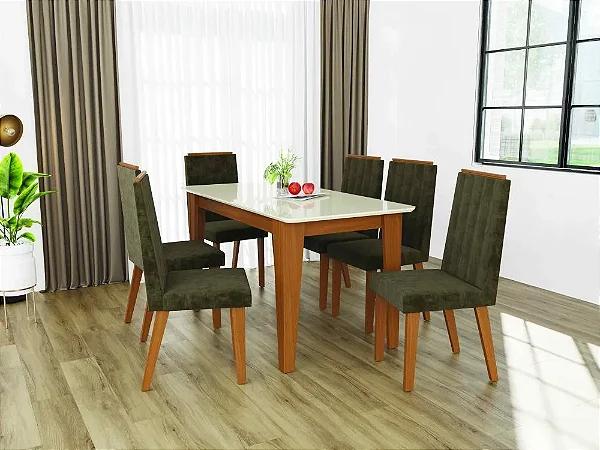 Conjunto de Mesa Suecia 6 Cadeiras Indekes Freijó Off White