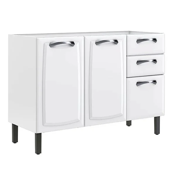 Balcão 120 Cm Itatiaia New Premium em Aço 3 Portas 2 Gavetas Sem Tampo Branco