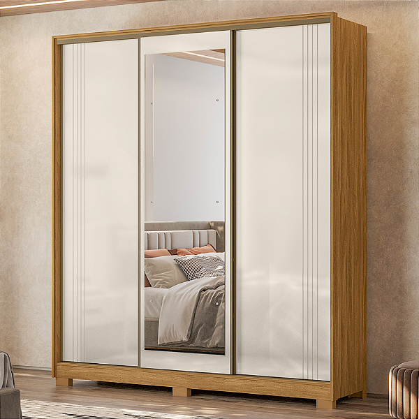 Guarda Roupa Casal Dallas 3 Portas 4 Gavetas Moval Freijó Off White