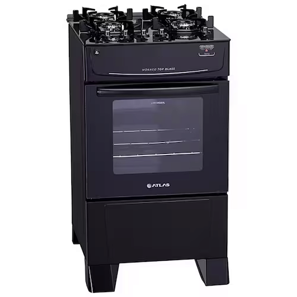Fogão 4 Bocas Atlas Monaco Top Glass Preto
