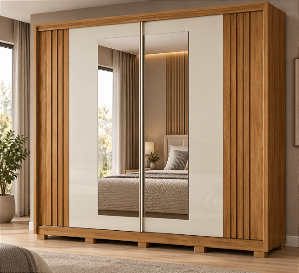Guarda Roupa Dunas 2,30m com Portas Deslizantes e 4 Gavetas Moval Freijo Off White