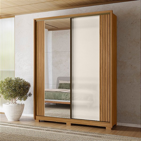 Guarda-Roupa Toronto 1,75m com Portas Deslizantes e 3 Gavetas Freijó Off White