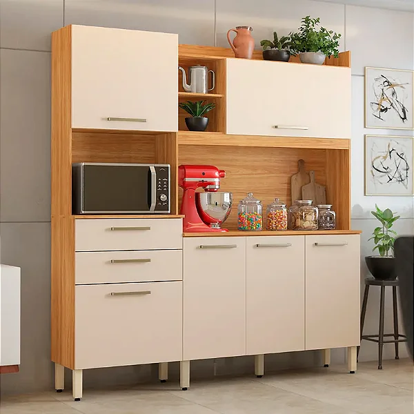 Kit Cozinha Select Demóbile 6 portas 2 gavetas Cinamono Off White