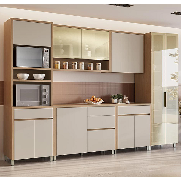 Cozinha Completa Condessa Nesher 5 Peças 100% MDF – Carvalho/Greige MODULADA