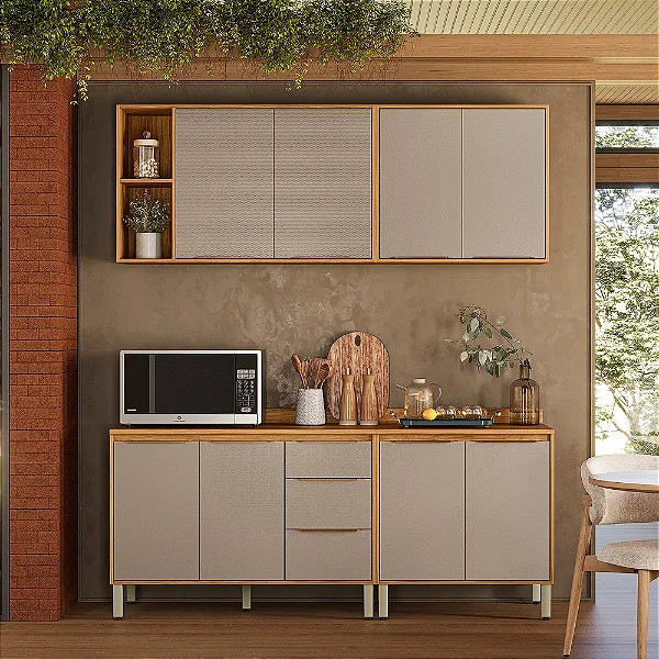 Cozinha Modulada Plena 100% MDF Demóbile Cinamon / Tx 5 Pçs 8 Portas 3 Gavetas