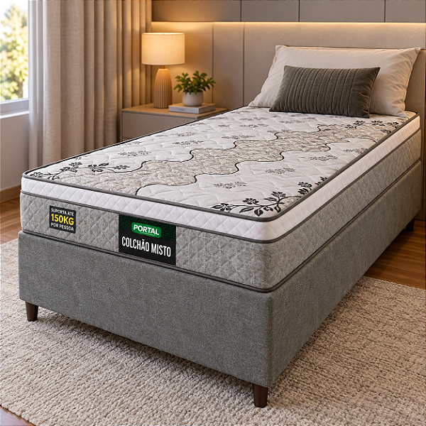 Cama Box Solteiro Portal Stone Firme Espuma Mista 88x64X188