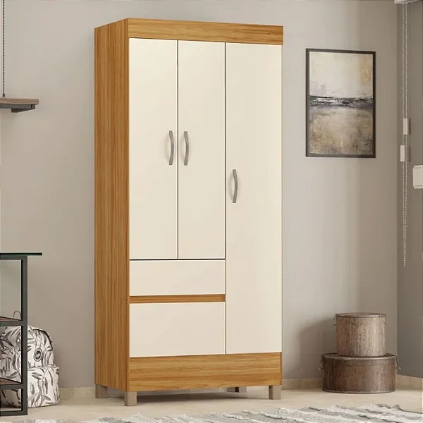Guarda Roupa Solteiro 03 Portas 02 Gavetas Wind Demobile Cinamomo Off White
